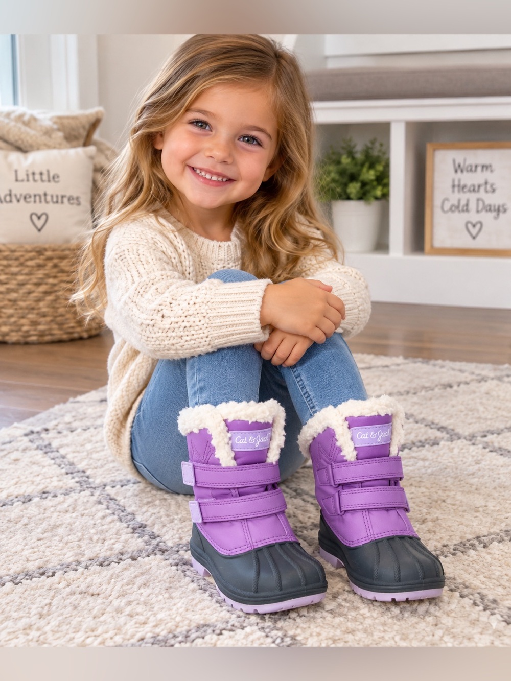 Cat & Jack Girls Size 8 Purple Fleece-Lined Winter Snow Boots